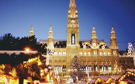 Vienna Rathausplatz in Christmas Lights